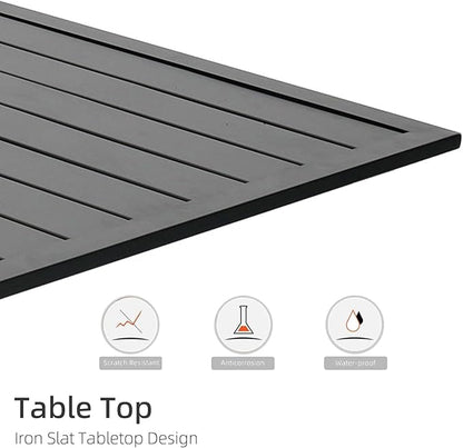 Patio Rectangle Dining Table with Metal Straight Leg and Slat Top for 6 Person, 63"x38"