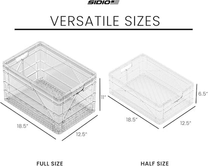 SIDIO Crate Basic Pack - 2 Full-Size & 1 Half-Size Heavy Duty Stackable Storage Bins, Totes and Containers with Dividers - Durable Plastic Organizer for Home, Office, Garage, and Outdoor Use