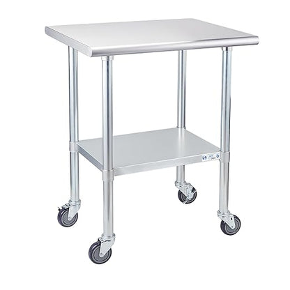 Profeeshaw Stainless Steel Table with Wheels 24x30 Inch, NSF Commercial Kitchen Prep & Work Table with Undershelf and Galvanized Legs for Restaurant, Bar, Utility Room and Garage Heavy Duty Table