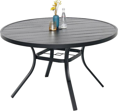 48" Patio Outdoor Round Table for 6 Person, All Weather Metal Black Round Patio Dining Table with Adjustable Umbrella Hole