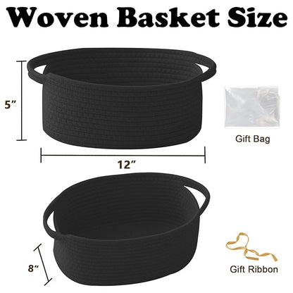 Gift Basket with Gift Bag and Ribbons,Small Rope Woven Shelf Storage,Baskets for Gifts Empty,Birthday,Baby Shower,Decorative Organizer Box with Handles(Black)