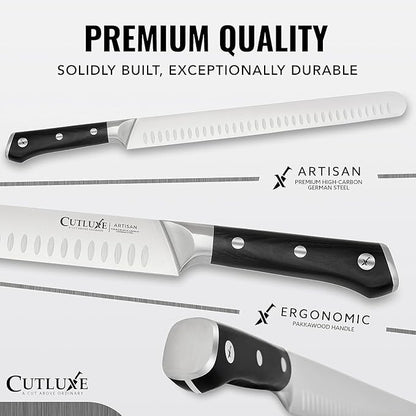 Cutluxe Carving Knife Set for BBQ & Brisket – Razor Sharp German Steel Slicing and Boning Knife for Meat Cutting, Full Tang & Ergonomic Handle, Grilling Gifts for Men – Artisan Series