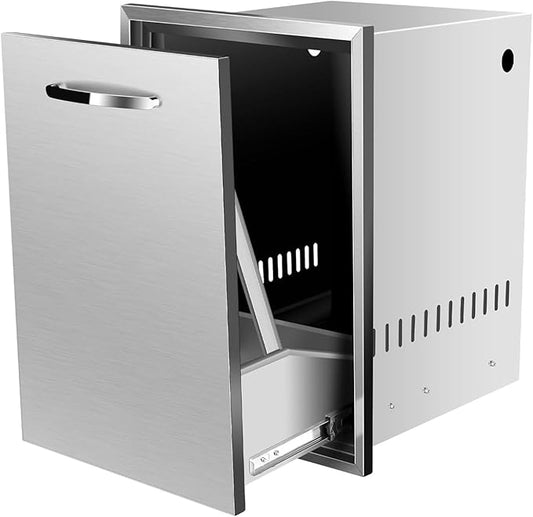 Pull Out Trash Drawer, Lower Sliding Rails Stainless Steel Roll Out Trash Bin Pull Out Tray With Handle For Outdoor Kitchen BBQ Island Grill Station,Trash Drawer