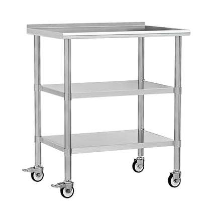 Stainless Steel Work Table with Wheels, 24x36 Inch NSF Food Prep Table with Backsplash & 2 Adjustable Undershelves for Commercial Kitchen, Restaurant, Garage
