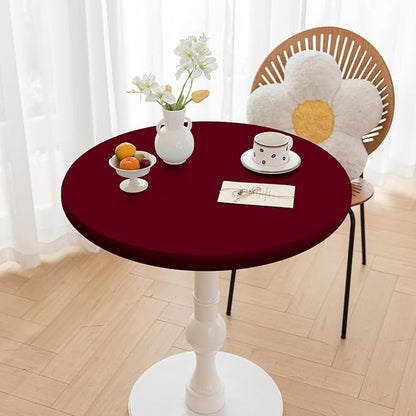Round Fitted PU Tablecloth with High Elastic Edge 63 Inch Dia Waterproof Oil Proof Table Cloth Anti-Scald Stain-Resistant Wipeable Table Cover for Indoor Outdoor Picnic (Red,63" Dia)