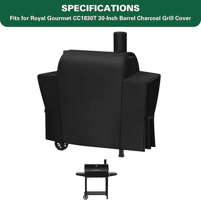 Heavy Duty 600D Grill Cover Fits for Royal Gourmet CC1830T 30-Inch Barrel Charcoal Grill Cover
