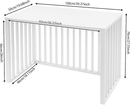 White Air Conditioner Fence with Top Cover, 4 Panels 39.4 "L x 19.7 "W x 27.6" H Privacy Fence Panels for Outside, Freestanding Metal Trash Can Hider Outdoor, No-Dig Air Conditioner Sun Blocker Kit