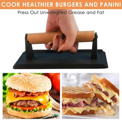 KitchenTools Heavy Duty 8"Cast Iron bacon Grill Press Smash Burgers Press - Image 4