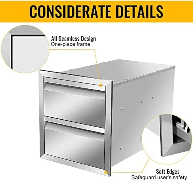 Pull Out Trash Drawer, Lower Sliding Rails Stainless Steel Roll Out Trash Bin Pull Out Tray With Handle For Outdoor Kitchen BBQ Island Grill Station,Double Drawers
