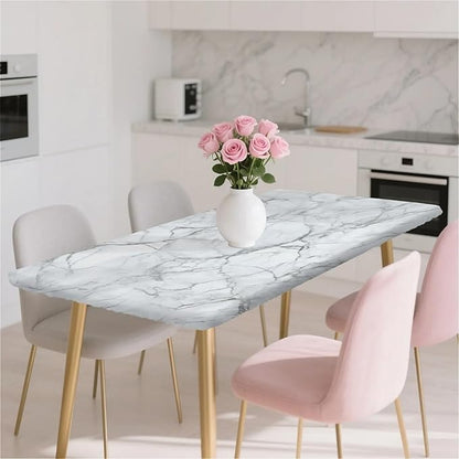 Rectangle Table Cloth Cover Waterproof Elastic Fitted Polyester Fitted Tablecloths for 6 Foot Tables for Indoor,Picnic, Camping, Outdoor （72" x 30"，Marble）