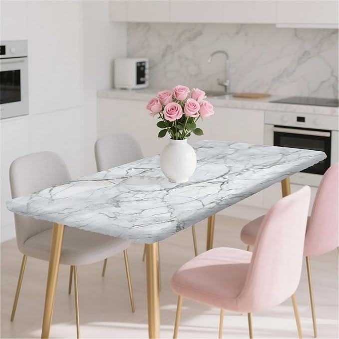 Rectangle Table Cloth Cover Waterproof Elastic Fitted Polyester Fitted Tablecloths for 4 Foot Tables for Indoor,Picnic, Camping, Outdoor （48" x 24"，Marble）