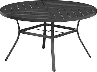 VICLLAX Round Patio Table with Adjustable Umbrella Hole for 6, All Weather Metal Outdoor Dining Table for Lawn Garden, 50" Outdoor Coffee Table, Black Tabletop