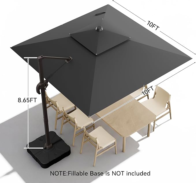 10x10FT Cantilever Outdoor Patio Umbrellas，Double Top Large Square Umbrella - Image 3