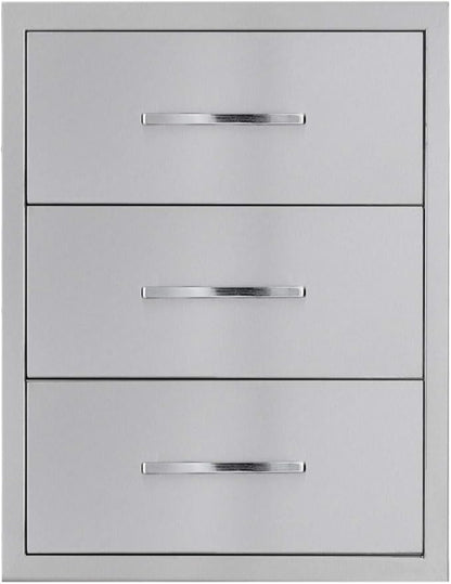 18" W x 24" H x 23" D Stainless Steel Outdoor Kitchen Drawers BBQ Drawer Triple Access Drawers Flush Mount for Outdoor Kitchens Or BBQ Island