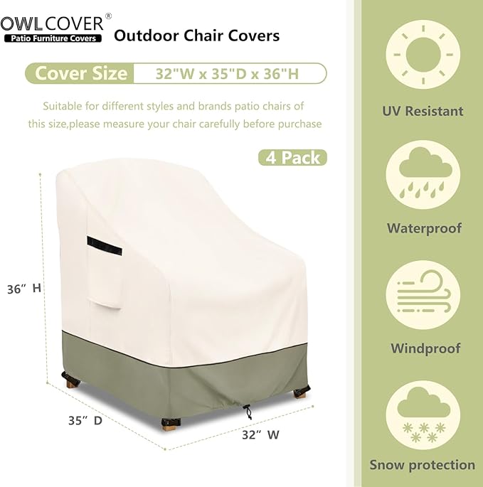 Outdoor Chair Covers 4 Pack 32 W x 35 D x 36 H inches,600D Heavy Duty Waterproof Adirondack Chair Cover,Outdoor Furniture Covers for Lawn/Garden Chiar