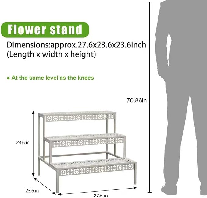 3-Tier Rectangular Metal Plant Stand, Ladder Flower Pot Rack | 3-tier stair - Image 2