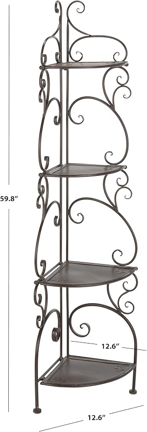 SAFAVIEH Outdoor Collection Turuca Rustic Brown Wrought Iron 4-Tier Corner Shelf - Image 3