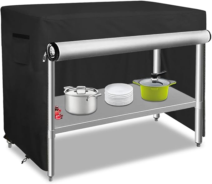 Bitubi 48 Inch Outdoor Prep Table Cover with Split Zipper, Heavy Duty Waterproof Stainless Steel Prep & Work Table Cover for Patio Table - 48''L x 30''W x 35''H (Black)