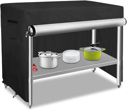 Bitubi 48 Inch Outdoor Prep Table Cover with Split Zipper, Heavy Duty Waterproof Stainless Steel Prep & Work Table Cover for Patio Table - 48''L x 30''W x 35''H (Black)