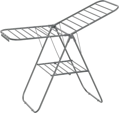 SONGMICS Clothes Drying Rack, with Sock Clips, Metal Laundry Rack, Foldable, Space-Saving, Free-Standing Airer, with 2 Height-Adjustable Gullwings, Indoor Outdoor Use, Gray ULLR052G01