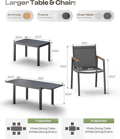 Outdoor Dining Chairs Set of 2, Aluminum Patio Dining Chairs with Textilene Fabric & HDPS Armrest for Ergonomic Design, All-Weather Outdoor Furniture for Garden and Indoor, Gray