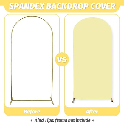 MODFUNS Light Yellow Arch Cover Set of 3 Spandex Arch Stand Cover 4ft 5ft 6ft Fitted Round Top Chiara Arch Covers Stretchy Arch Covers Fabric for Birthday Party Ceremony Decoration