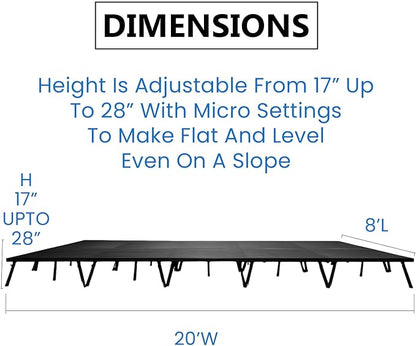 8'x20' MYSTAGE 10 Stage Platform - Portable, Folding Lightweight Aluminum Performance Deck with Adjustable Height 17"-28" - US Patented Design
