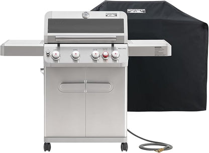 Monument Grills 4+1 Burner Natural Gas Grill with Hose, 50,000 BTU Stainless Steel Outdoor Patio Barbecue Grill with Cover, Fast Heating, Knob Control, and Easy Cleanup, M415BZNG