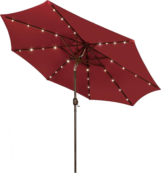 9 ft Solar Umbrella, 32 LED Lighted Patio Umbrella, Table Market Umbrella by Blissun