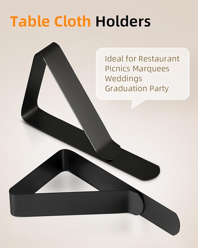 72 Pack Tablecloth Clips - Heavy Duty Picnic Table Clips, Stainless Steel Table Cloth Cover Clamps, Ideal for Restaurant Picnics Party, Black