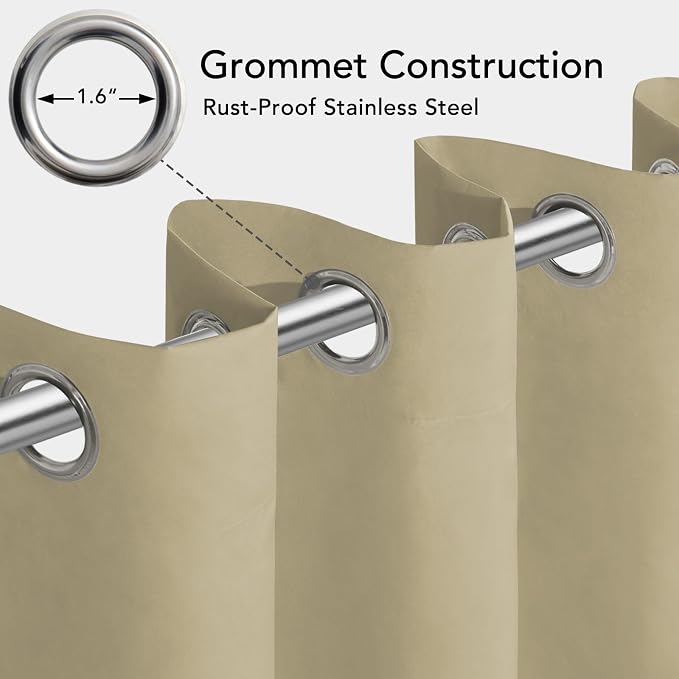 Easy-Going 100% Waterproof Outdoor Curtains 54x96 inch, Khaki | Windproof - Image 3