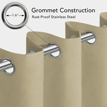 Easy-Going 100% Waterproof Outdoor Curtains 54x96 inch, Khaki | Windproof - Image 3