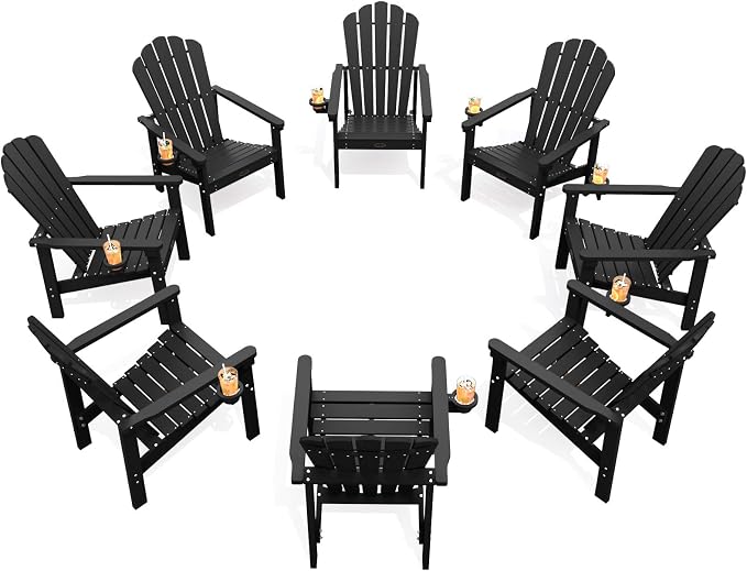THOEOE Stackable Adirondack Chair Set of 8, HDPE All-Weather Fire Pit Chair | by THOEOE