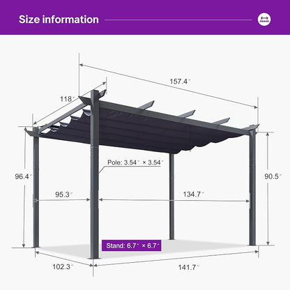 PURPLE LEAF Retractable Pergola 10' x 13' w/Double Canopy - Image 2