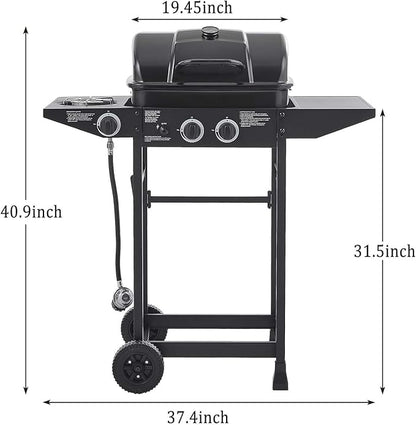 Unovivy 2-Burner Portable Propane Gas Grill with Side Burner, BBQ Grill with Built-in Thermometer, 24,000 BTU Small Camping Barbecue Grills with Oil Tray for Outdoor Cooking, Patio, Garden