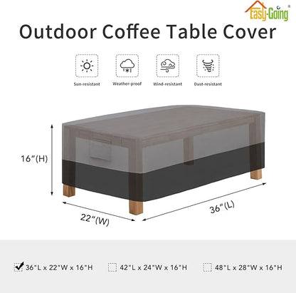 Easy-Going Patio Coffee Table Cover Small Outdoor Rectangular Table Cover, UV Resistant Waterproof Patio Furniture Ottoman Cover (36" Lx22 Wx16 H, Gray/Black)