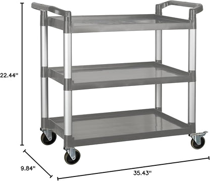 Winco Heavy-Duty Utility Cart, 3 Shelf, 400 Lb Capacity, Gray