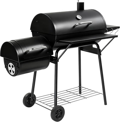 Outvita Charcoal Grill with Offset Smoker, Barrel Barbecue Smoker Grill with Spacious Cooking Area for BBQ, Backyard Patio Picnic Parties Camping, Black