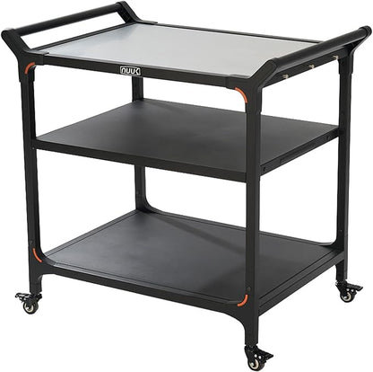 NUUK Outdoor Pizza Oven Table with Three-Shelf 24" x 32" Grill Cart Stainless Steel Rolling Prep Table with Solid Steel Frame, Outdoor Cooking Station Dining Bar Table