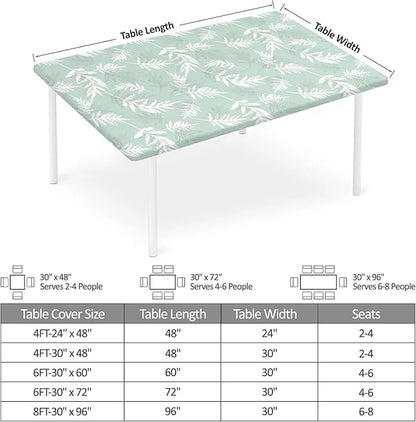 Rectangle Table Cloth Cover Waterproof Elastic Fitted Polyester Fitted Tablecloths for 6 Foot Tables for Indoor,Picnic, Camping, Outdoor （72" x 30"，Palm Leaf）
