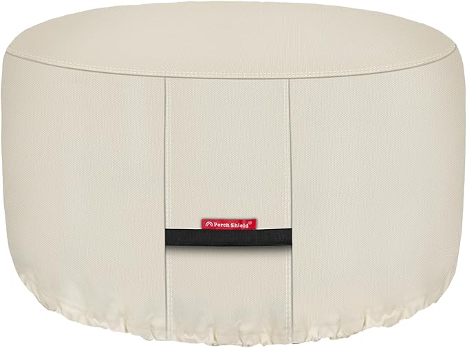 Porch Shield Fire Pit Cover - Waterproof 600D Heavy Duty Fade Resistant Round Patio Fire Bowl Cover Beige - 48 inch