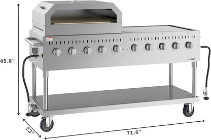 KoolMore 72 in. Commercial Outdoor Propane Gas Grill with 36 in. Pizza Oven, ETL Listed in Stainless-Steel (CGKIT7-P36)