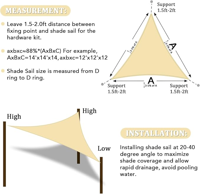 Shade&Beyond Custom Sun Shade Sail 10'X11'X14.9'Triangle Sun Sail Shades Patio - Image 6