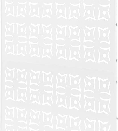 75" H×35" W Decorative Outdoor Privacy Screen with Stand, Outdoor Decor Privacy Fence Screen Metal Fence Panels, Free Standing Metal Divider for Patio Lawn Deck (White-Orchid)