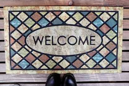 CHICHIC Welcome Door Mat 24x 36 Inch Front Doormat Outdoors for Home Entrance Outdoors Mat for Outside Entry Way Doormat Entry Rugs, Heavy Duty Non Slip Rubber Back Low Profile,Blue Welcome