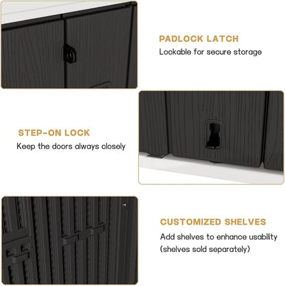 KINYING Outdoor Horizontal Storage Sheds,37 Cu.ft Outdoor Storage Cabinet Waterproof Resin Tool Storage Box for Lawn Mower,Garden Tools and Patio Furniture, Lockable (Black)