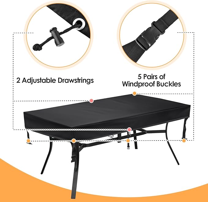 TOHONFOO Rectangular Patio Table Cover - Waterproof Anti-UV Outdoor Dining Table Cover - Outdoor Patio Furniture Cover 70" L x 40" W x 6" H, Black
