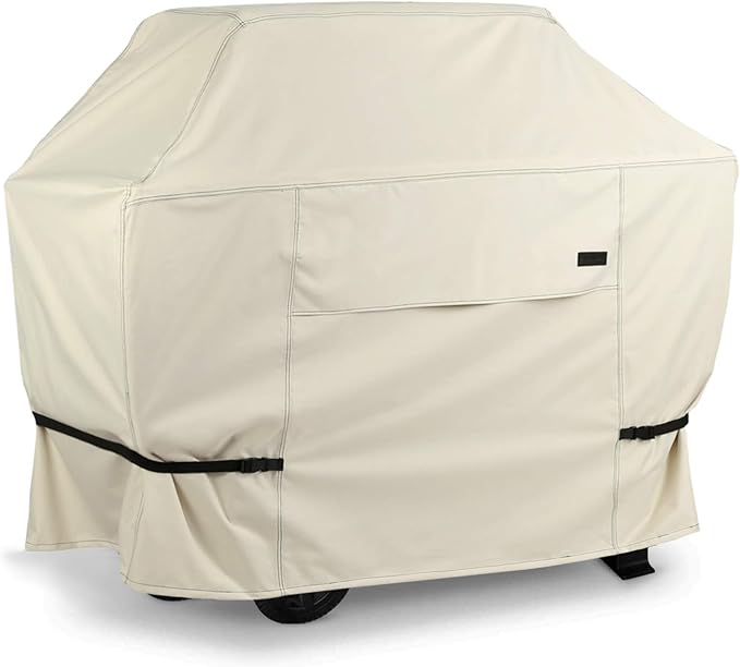 NettyPro Gas BBQ Grill Cover 52 Inch Waterproof 600D Heavy Duty Outdoor Barbecue Cover for Weber, Char-Broil, Brinkmann, Nexgrill Grills and More, Light Tan