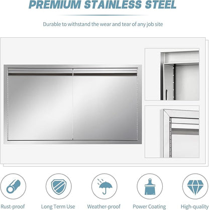 Outdoor Kitchen Door 42" W x 21" H inch Stainless Steel BBQ Double Door Flush Mount for Outdoor Kitchen Island（Double Wall Door Panel ）