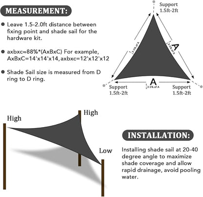 Shade&Beyond Triangle Sun Shade Sail 15'X15'X21' Permeable Canopy Dark Grey - Image 6